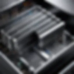 A close-up view of a hard drive shelf showcasing its design and structure