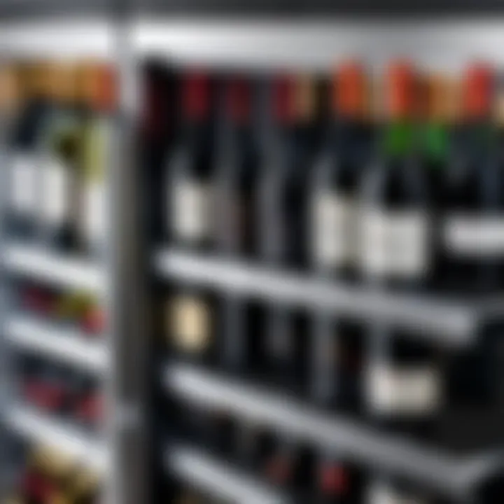 Close-up of wine bottles arranged in a stylish Aobosi wine fridge.