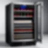 Elegant Aobosi wine refrigerator showcasing temperature settings and interior layout.