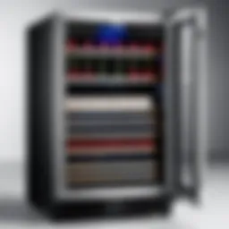 Elegant Aobosi wine refrigerator showcasing temperature settings and interior layout.