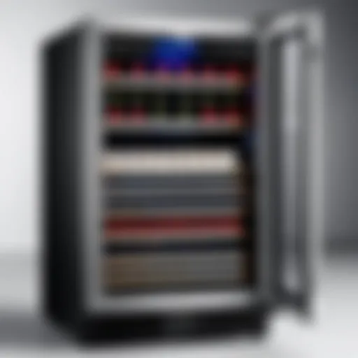 Elegant Aobosi wine refrigerator showcasing temperature settings and interior layout.