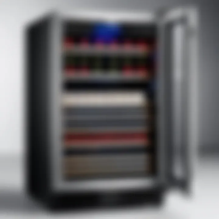 Elegant Aobosi wine refrigerator showcasing temperature settings and interior layout.