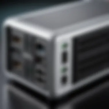 Connectivity Features of Buffalo Ministation Thunderbolt 2TB Close-up of Buffalo Ministation Thunderbolt 2TB ports and connectivity