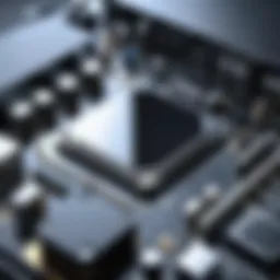 Close-up of computer components arranged on a workspace.