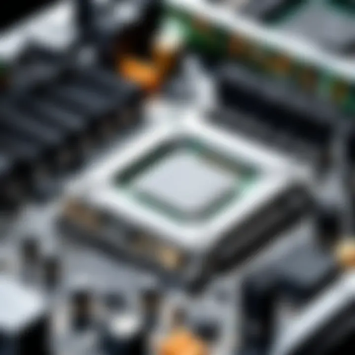Close-up of a motherboard with CPU installation