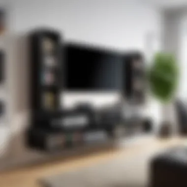 Elegant Living Room with CD Cassette Shelf System An elegant living room showcasing a CD cassette shelf system as a centerpiece