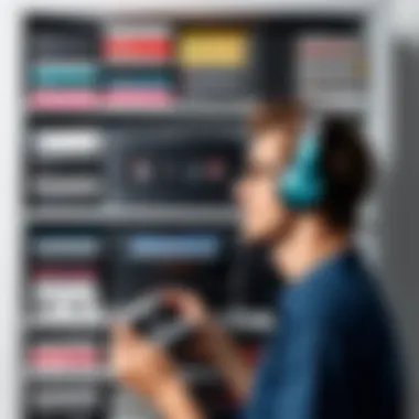 Enjoying Music with CD Cassette Shelf System A person enjoying music from a CD cassette shelf system, illustrating user experience