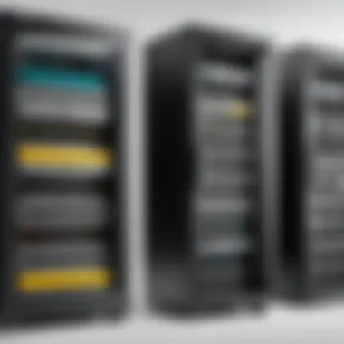 Various types of network cabinets in a display setting