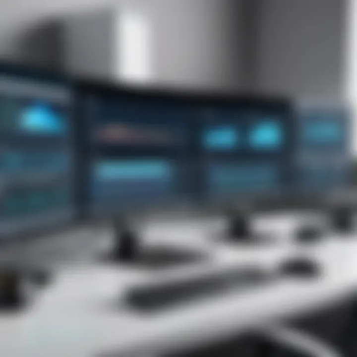 Three-monitor setup showcasing productivity applications