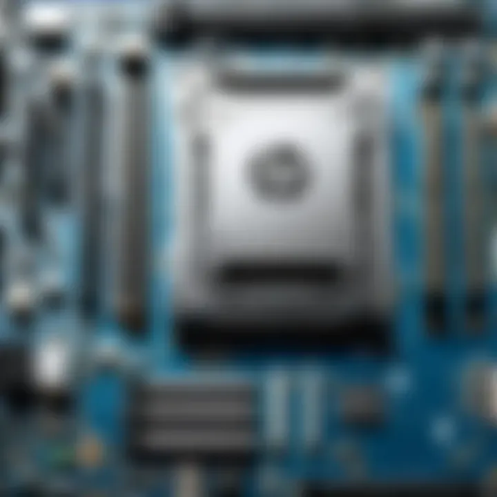 Detailed view of HP motherboard architecture showcasing key components