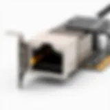 Close-up view of a 10-gig Ethernet card showcasing its intricate design and ports.