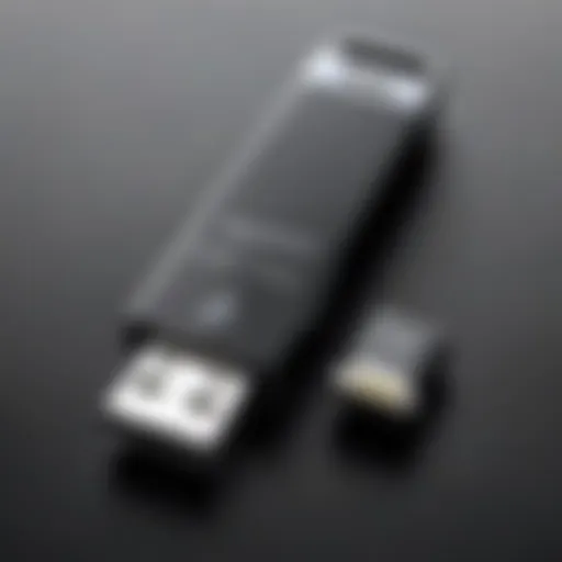 Detailed view of an Apple certified flash drive connected to an iPhone