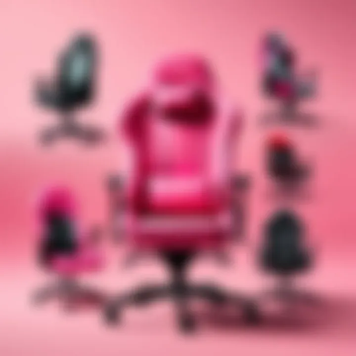 Variety of pink gaming chairs showcasing different materials