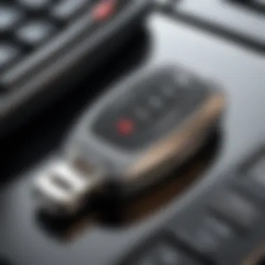 Close-up view of Compustar remote start key fob