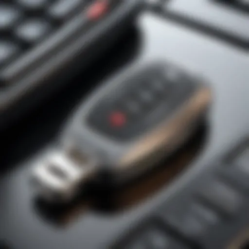 Close-up view of Compustar remote start key fob