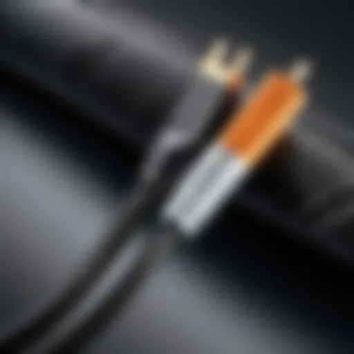 Close-up of a heavy-duty aux cord highlighting durability features.