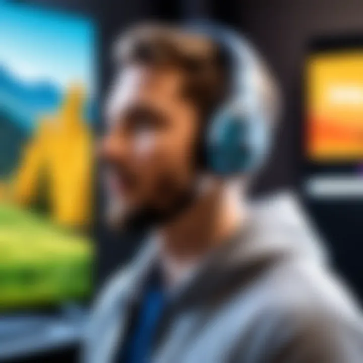 User enjoying iJoy headphones in a vibrant setting