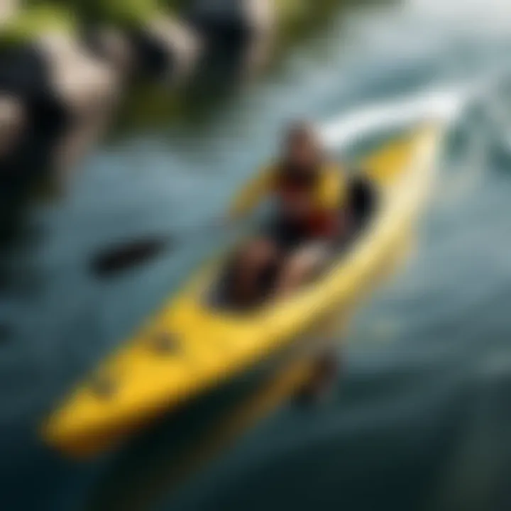 Kayak in serene waters emphasizing performance and stability