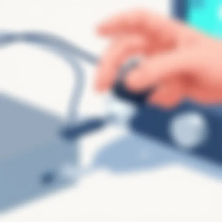 User connecting a Bluetooth converter to audio equipment