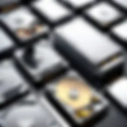 A variety of hard drives showcasing different storage capacities and designs.