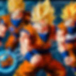 A vibrant Dragon Ball Z desk mat featuring iconic characters in action.