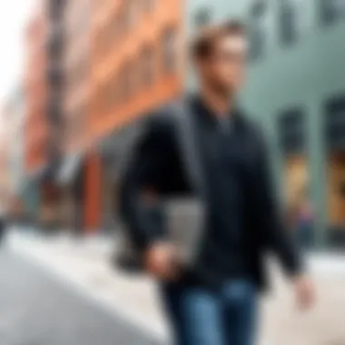 Comfortable Urban Use of HP Envy Carrying Case User comfortably carrying the HP Envy case in an urban setting