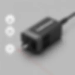 Detailed view of the ADLX65sdc2a power adapter showcasing ports and design