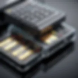 Close-up of an all-in-one multi card reader with various card slots highlighted