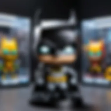 Batman Dawnbreaker Funko Pop in a Collector's Showcase Display of various Funko Pop figures including the Batman Dawnbreaker within a collector's collection