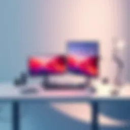 A sleek dual screen arm setup enhancing workspace efficiency
