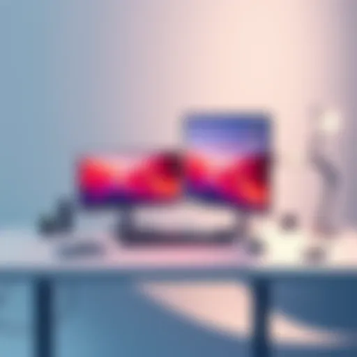 Efficient Dual Screen Workspace A sleek dual screen arm setup enhancing workspace efficiency