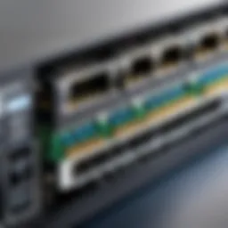 A close-up view of a fibre Ethernet switch showcasing its ports and connectors.