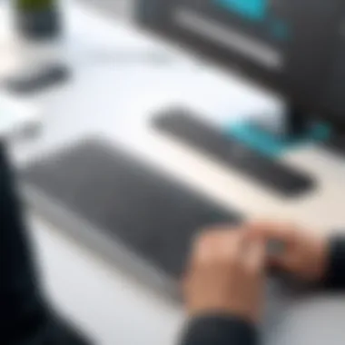 User interacting with HP Slim Keyboard illustrating ergonomic features