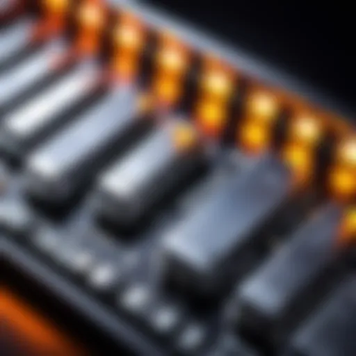 Close-up of LED RAM modules showcasing vibrant lighting