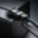 Close-up of an LG monitor power cord