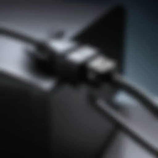 Close-up of an LG monitor power cord