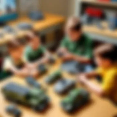 Educational Engagement with Mega Bloks WWII Sets An educational scene depicting children engaging with Mega Bloks World War II sets.