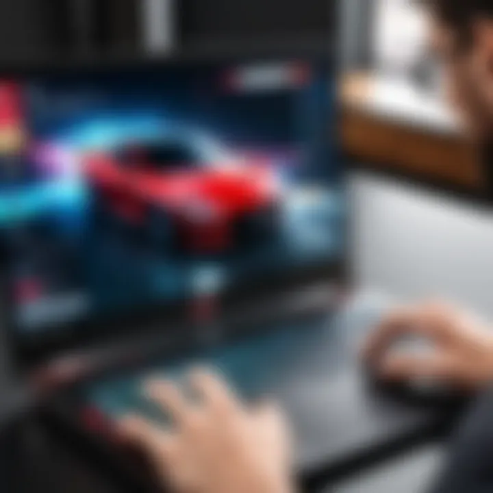 User interacting with MSI touchscreen gaming laptop during gameplay