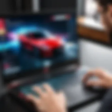 Interactive Gameplay Experience on MSI Touchscreen User interacting with MSI touchscreen gaming laptop during gameplay