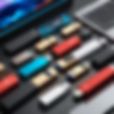 Flash Drives in Professional Use A professional workspace featuring flash drives alongside tech gadgets
