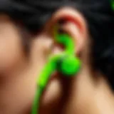 Vibrant neon green earbuds showcasing modern design