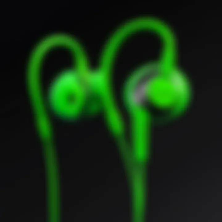 Close-up of neon green earbuds highlighting sound technology