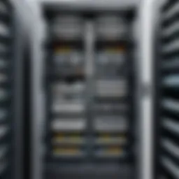 Overview of a well-organized network cabinet with shelves