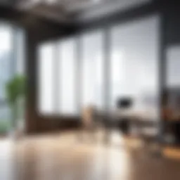 A sleek, modern privacy screen showcasing its design in an office setting