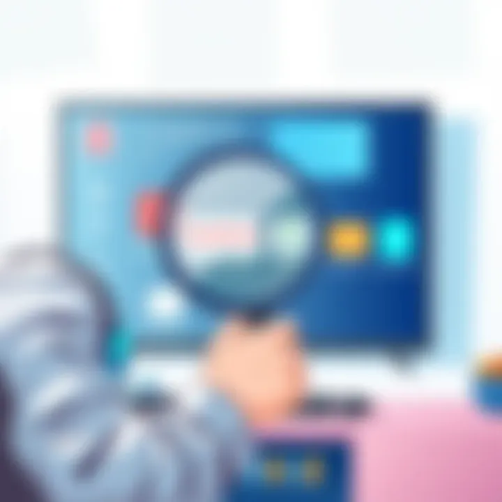 A user evaluating refurbished smart TV options with a magnifying glass