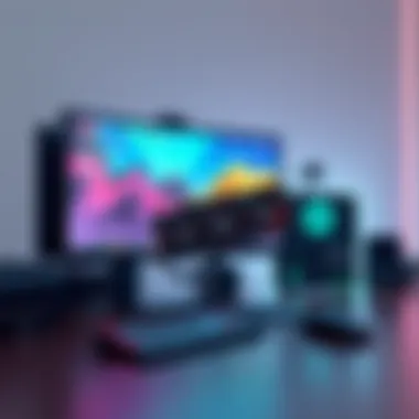 A modern gaming setup highlighting a computer with a 16GB graphics card in action.