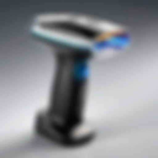 Compact wireless barcode scanner showcasing ergonomic design