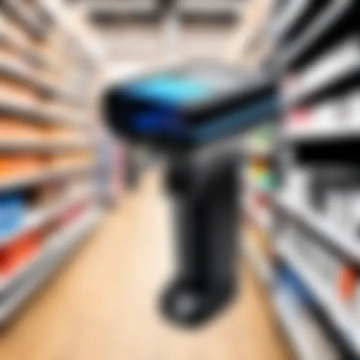 Wireless barcode scanner in retail environment scanning products