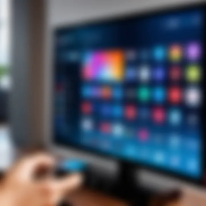 User interacting with a smart TV remote control featuring DVD options