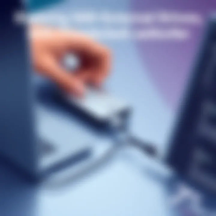 User connecting an SSD external drive to a laptop via Thunderbolt